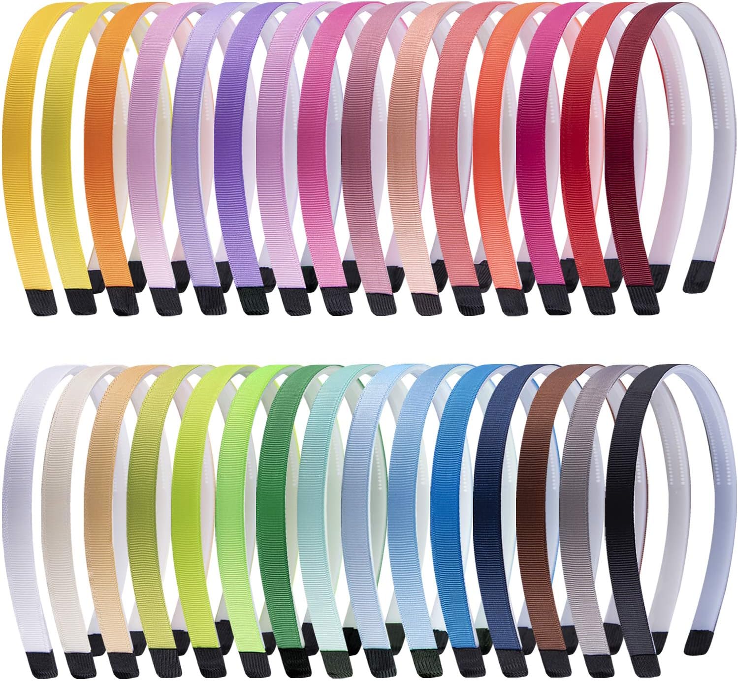 Duufin 30 Pieces Headbands with Teeth 1cm Colourful Ribbon Covered Hairband Craft DIY Headband for Girls and Women 30 Colours