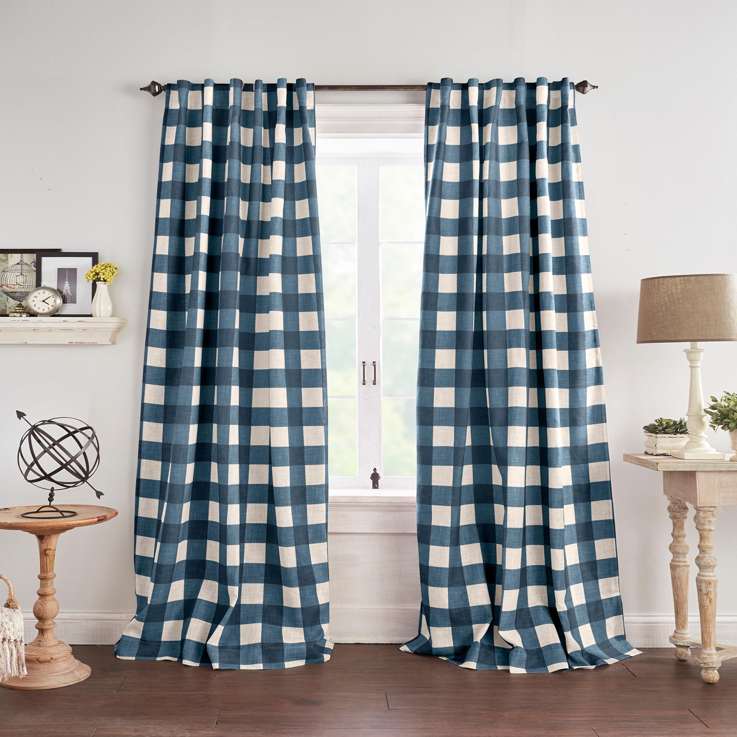 Elrene Home Fashions Farmhouse Living Grainger Buffalo-Check Blackout Window Curtain, Living Room and Bedroom Drape with Rod Pocket Tabs, 52" x 95", Indigo, 1 Panel