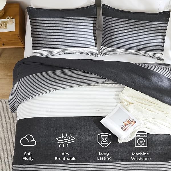 LITANIKA FULL COMFORTER SET BLACK – 3 PIECES STRIPE BEDDING COMFORTER SETS