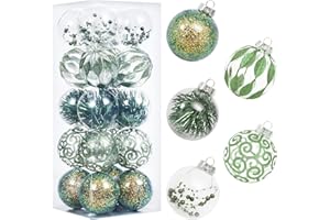 SY SUPER BANG 80MM/3.14" Clear Christmas Ornaments Set, 20PCS Shatterproof Decorative Hanging Ball Ornament with Stuffed Delicate Decorations, Xmas Tree Balls for Halloween Holiday Party - Green.