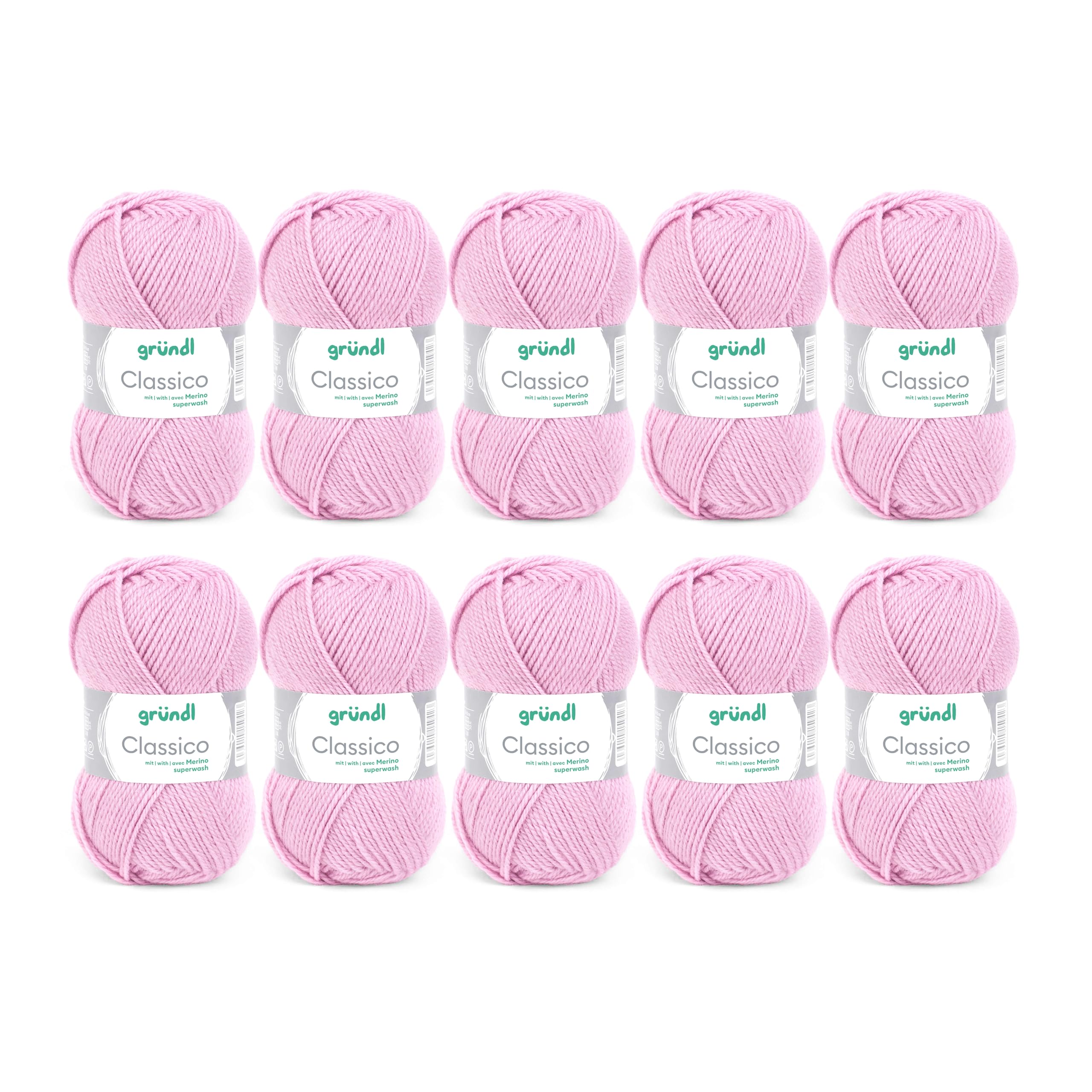 Gründl Classico Wolle (OEKO-TEX® certified knitting/crochet yarn made of 50% pure new wool (Merino superwash) & 50% polyacrylic, 50 g/120 m, needle size: 3.5-4.5, 10 balls á 50 g), Rose
