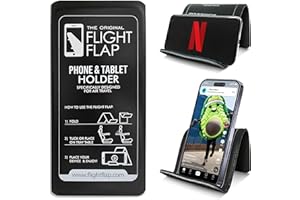 Flight Flap Airplane Phone Holder, Flexible Cell Phone Holder, Folding Cellphone Stand for Desk, Bed, Office, Treadmill - Airplane Gadgets for Long Travel Accessories - Plane Essentials (Black)
