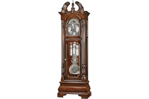 HOWARD MILLER Howard Coolidge Grandfather Clock II, Wood Finish Analog Display Black Arabic Numerals with Triple Chime German Movement, Swan-Neck Pediment Antique Style Floor Clocks for Bedroom & Living Room