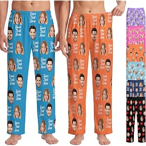 Personalized Pajama Sleepwear for Men Women，Custom Pajamas Pants with Photo Face, Funny Couples Pjs Gifts for Christmas