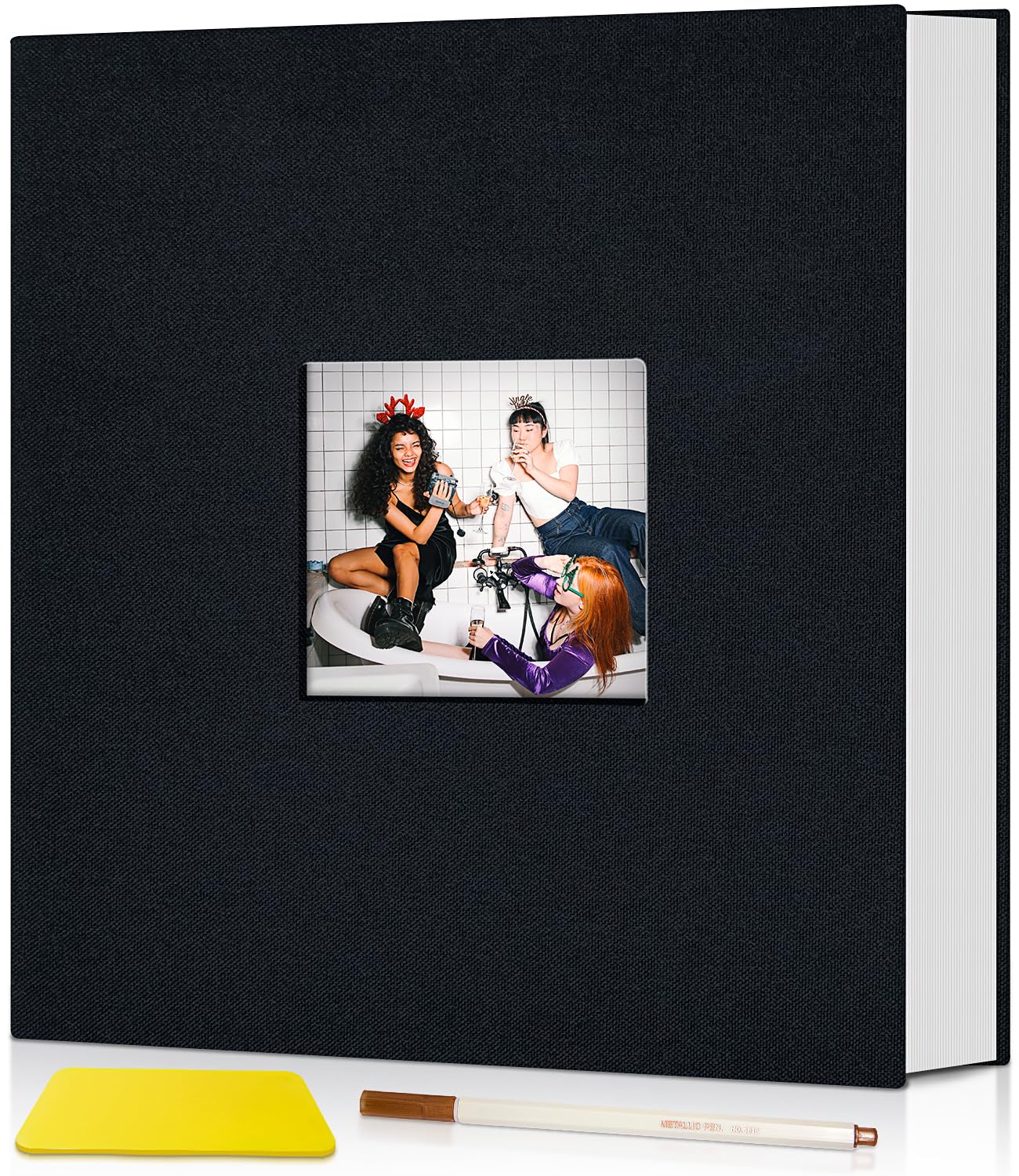 Photo 1 of popotop Photo Album Self Adhesive with Picture Display Window,40 Pages DIY Scrapbooking Supplies Kit for 4x6 8x10 Picture,Linen Cover Memory Book for Baby Wedding, with Scraper and Metallic Pen