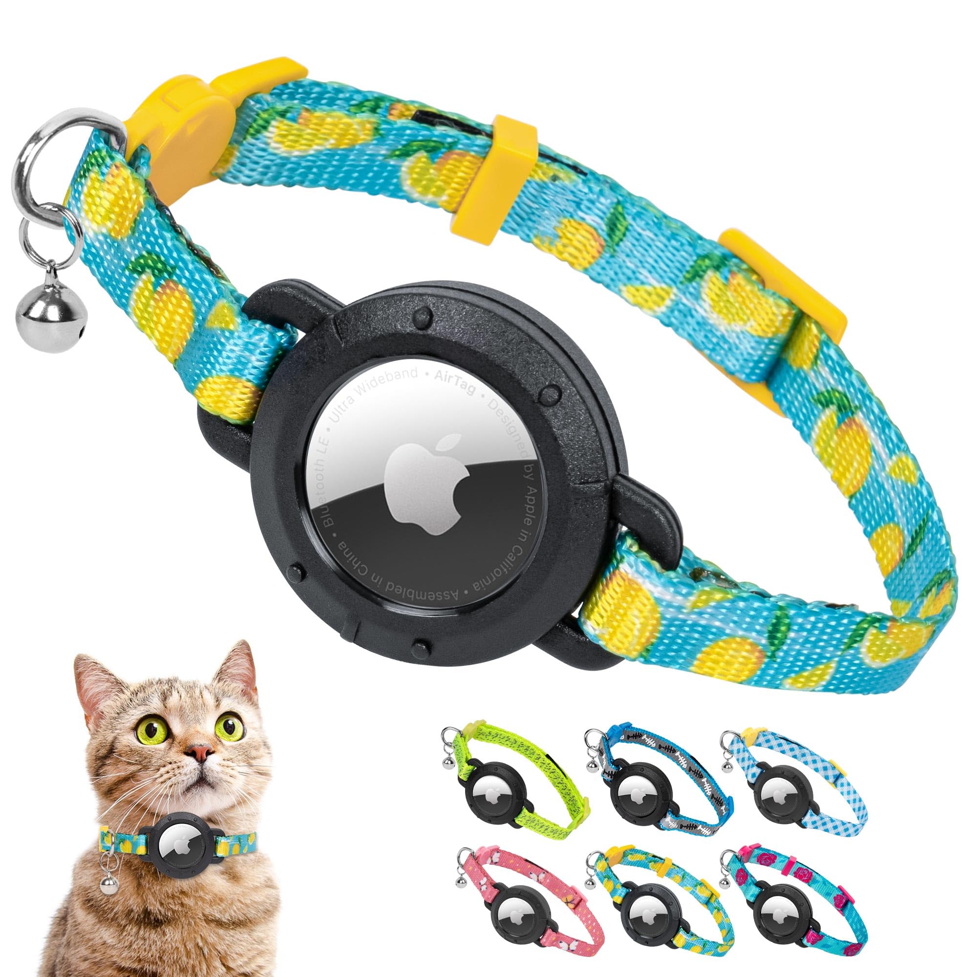 Photo 1 of azuza AirTag Cat Collar Breakaway, Integrated Cat Collar with Air Tag Holder Safety Lightweight GPS Tracker Holder for Cats, Lemon, Cats (8-12inch)