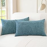 CaliTime Throw Pillow Covers Decorative 12 X 20 Inches Pack of 2 Cozy Chenille Cushion Cases for Couch Sofa Bed Living Room Home Smoke Blue