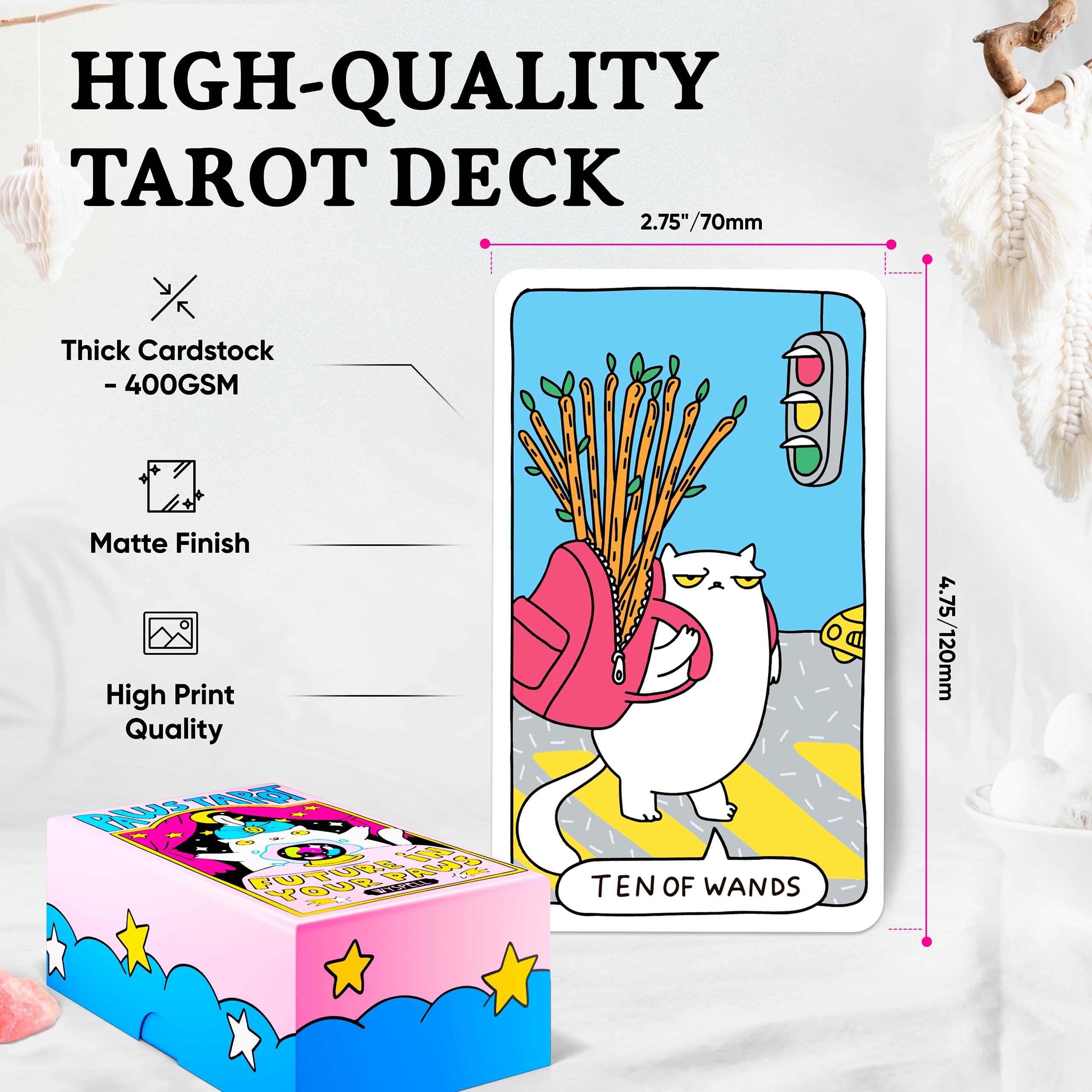 Wyspell Cat Tarot: A 78-Card Deck with Guidebook - Unique Tarot for Cat Lovers and Enthusiasts - Cute Cards for Beginners