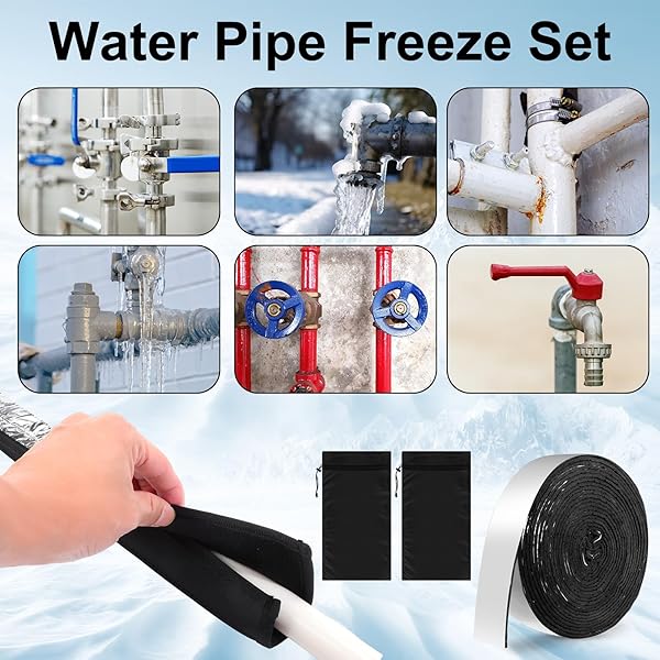 HONOSON 3 PCS WINTER WATER PIPE HEAT SET INCLUDES 38.5″ X 6″ WATERPROOF WATER PIPE HEAT BLANKET WITH CABLE, 13 X 24 INCH OUTDOOR FAUCET COVER INSULATION TAPE FOR WINTER FREEZE PROTECTION HOSE WALL TAP