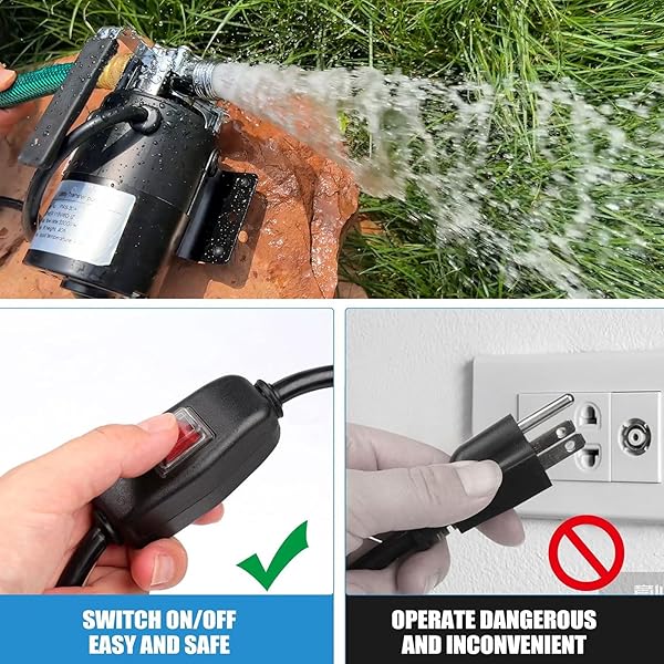 WATER TRANSFER PUMP, 115V 1/10HP ELECTRIC UTILITY PUMP WITH ON/OFF SWITCH 2 * 6 FT WATER HOSES KIT FOR REMOVING WATER FROM GARDEN POOLS AQUARIUMS HOT TUB DRAINING 1/8’’ LOW SUCTION FOR RAIN BARREL