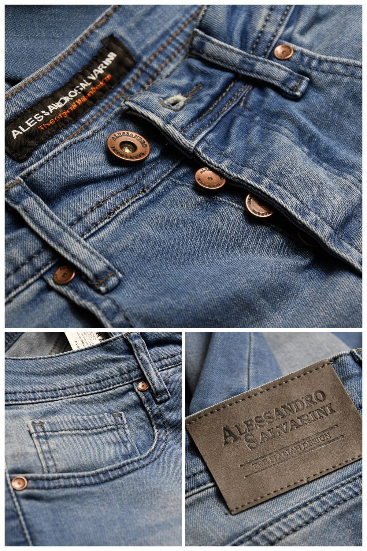 ALESSANDRO SALVARINI Herren Slim Fit Jeans Hose Denim Stretch-Jeans Jeanshose Washed [AS040 - Weiss - W34 L32] 5