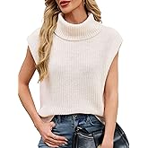 SunnyMelody Womens Oversized Cute Sweater Vest Winter Fall 2025 Turtleneck Cap Sleeve Loose Fit Knit Pullover Sweaters Top