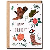 NALSDesigns Cowgirl Happy Birthday Card - Cowboy Bday Card - Western Rose Themed Card - Western Birthday Card - Cowboy Boots Card