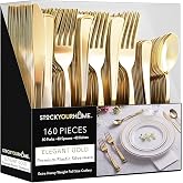 Gold Plastic Silverware Set (160 Bulk Pack) Disposable Cutlery Utensils, 80 Forks, 40 Knives, 40 Spoons, Heavy Duty Flatware For Holidays, Parties, Dinners, Weddings, Stock Your Home