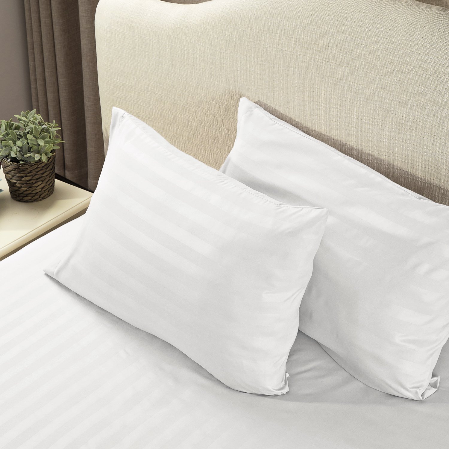 Striped Bedding Sheet Set Queen Plain White 4-Piece with Deep Pocket Fitted Sheet by Bedsure