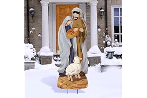 Reallnaive Metal Christmas Outdoor Nativity Scene for Yard with Stake 30 Inch Large Christmas Nativity Set with Baby Jesus Mary and Joseph Outside Waterproof Religious Yard Lawn Signs for Garden Lawns