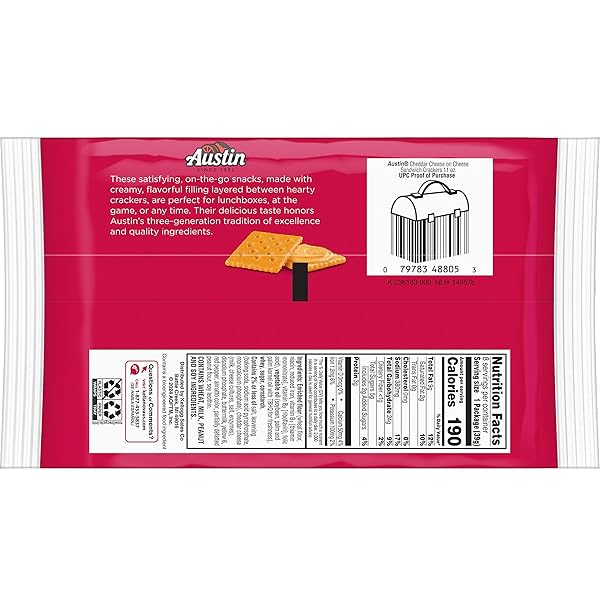 AUSTIN CHEDDAR CHEESE FLAVORED SANDWICH CRACKERS, LUNCH SNACKS, 11OZ TRAY (8 PACKS)