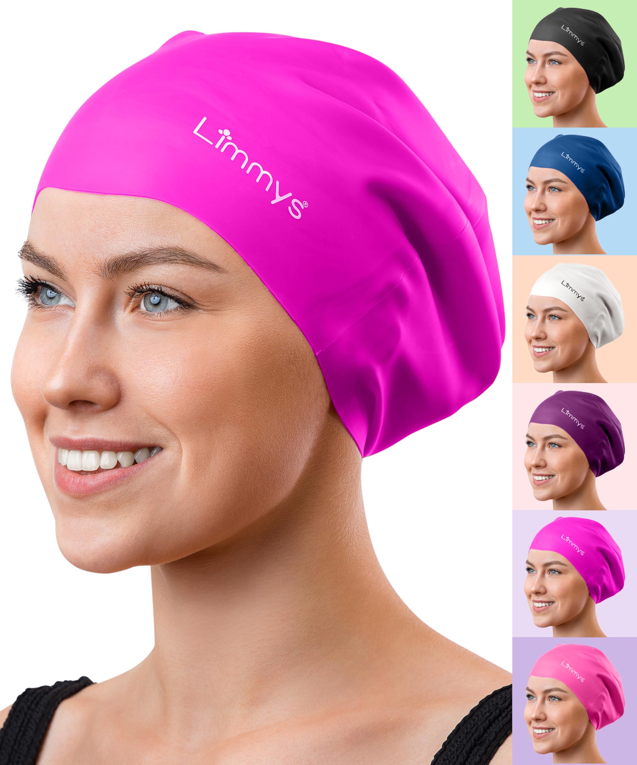 Limmys Premium Swimming Cap for Women with Long Hair – Soft Silicone Swim Cap for Women – Comfortable, Extra Room Fit, Chlorine Resistant, Hypoallergenic Swimming Hat