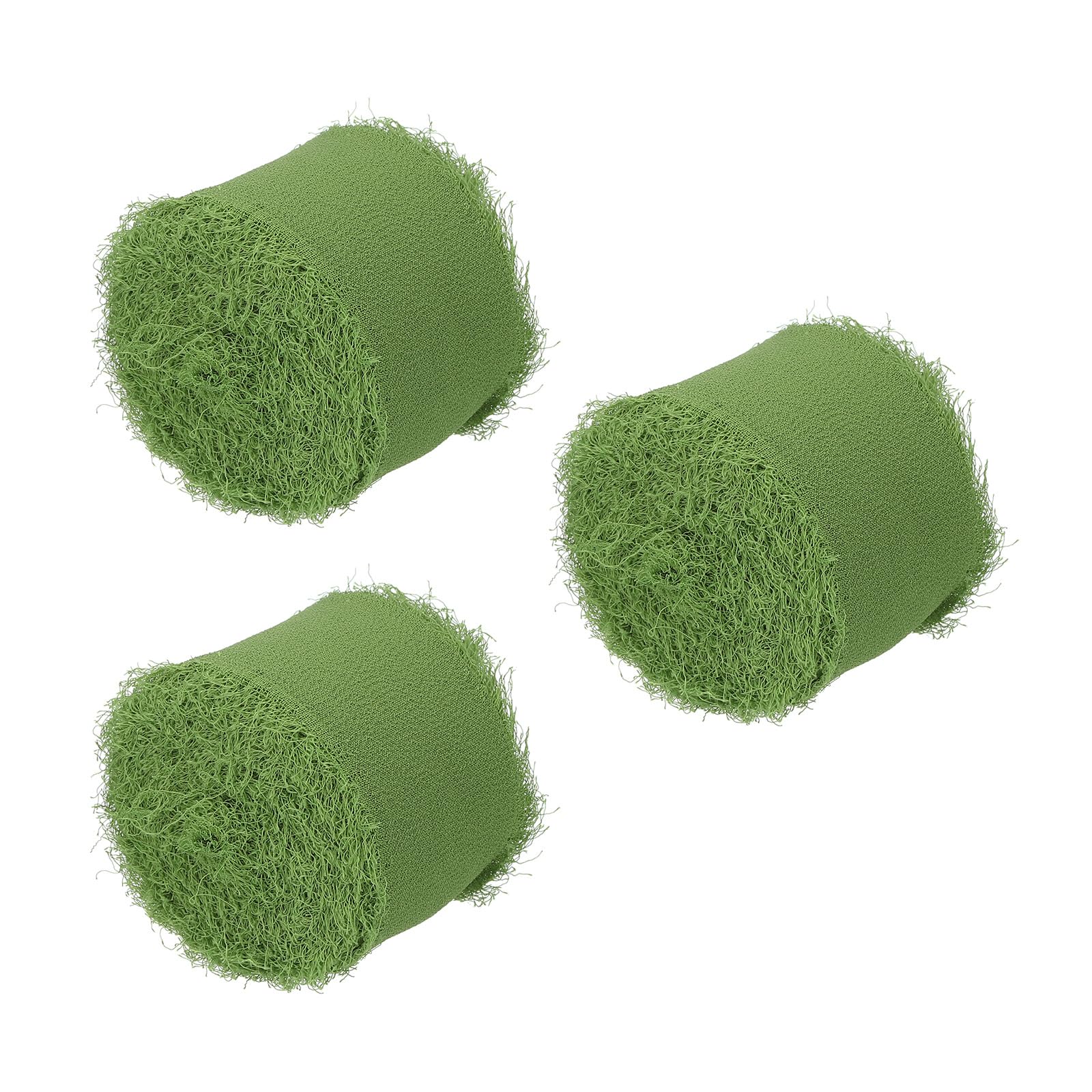 PATIKIL 1.5" x 7 Yard Fringe Chiffon Silk Ribbon, 3 Rolls Handmade Frayed Edges Ribbon Set for Flower Bouquet Wrap Gift Wrapping Wedding Invitations DIY Crafts, Grass Green