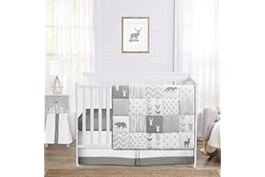 Sweet Jojo Designs Grey and White Woodsy Deer Boy, Girl, Unisex Baby Crib Bedding Set 4 Pieces