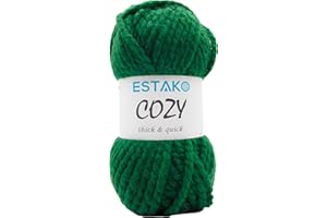 Estako Cozy Thick & Quick Yarn 20% Wool 80% Acrylic Soft Super Bulky Weight #6 Knitting and Crocheting Yarn 3.52 oz (100gr) 65 yds (60 m) (54130-Dark Green)