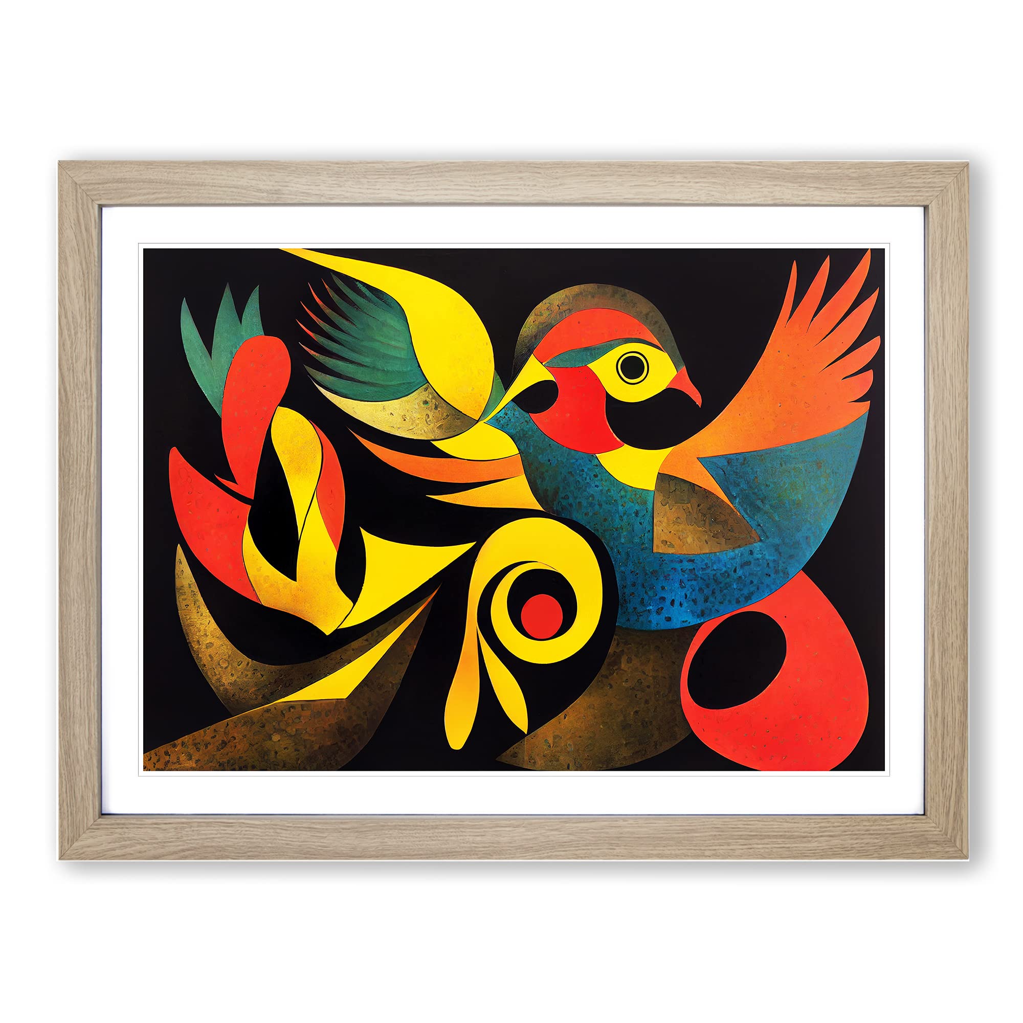 Extravagant Phoenix Bird Abstract Framed Print | A4 Oak Framed Wall Art | Ready to Hang | Abstract Fantasy Picture | Living Room Bedroom Lounge Office