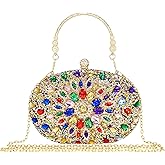 MAIRLOM Rhinestone Clutch Purses for Women Evening Wedding Formal Round Pearl Clasp Handbag for Party Prom