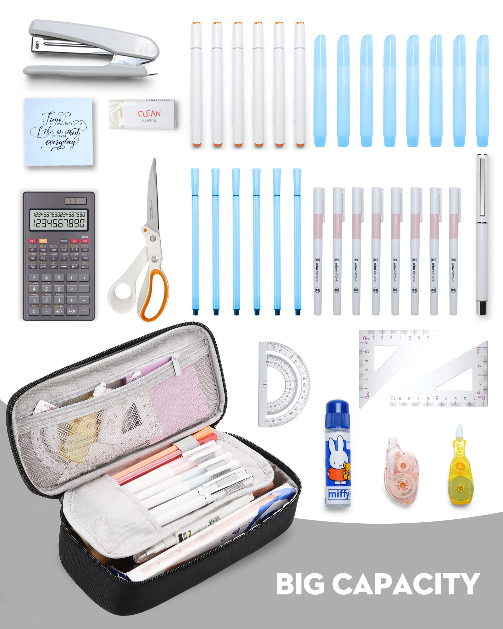 YOKUMA Pencil Case,Large Capacity Pencil Pouch,Aesthetic Zipper Pencil Box, Back to School Supplies for College Student Teen Adults,Travel Essentials,Electronic Cable Organize