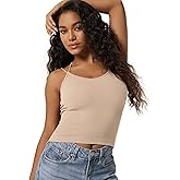 ODODOS Women's Seamless Crop Tank Top – Double Strap Rib-Knit Soft Lightweight Camisole for Yoga, Workout & Everyday Wear