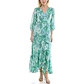 Maison Tara Womens V-Neck Ruffle Faux Wrap Maxi Dress