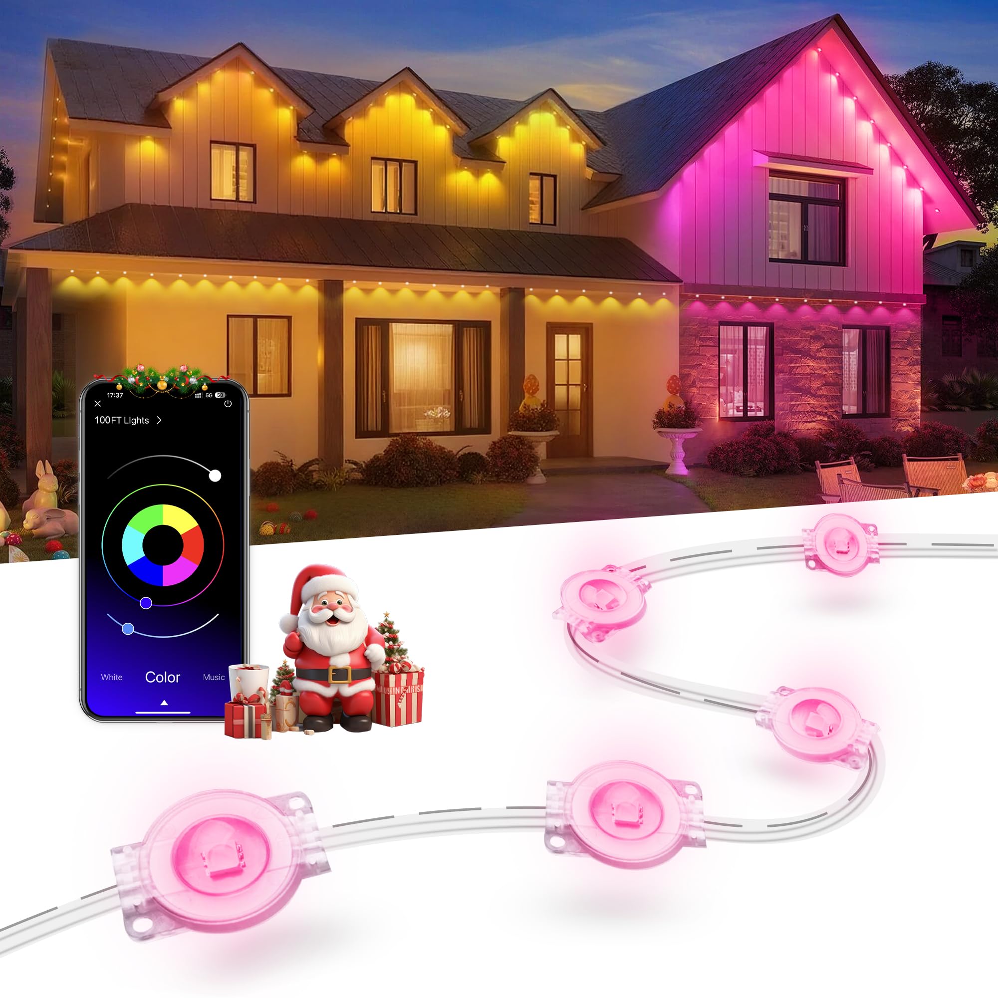 Photo 1 of ***FACTORY SEALED*** Nexillumi Permanent Outdoor Lights for House, 100ft Smart RGB LED Lights Outside with 16 Million DIY Colors, IP67 Waterproof Eternity Eaves Lighting for Christmas Halloween Holiday Daily Decorations