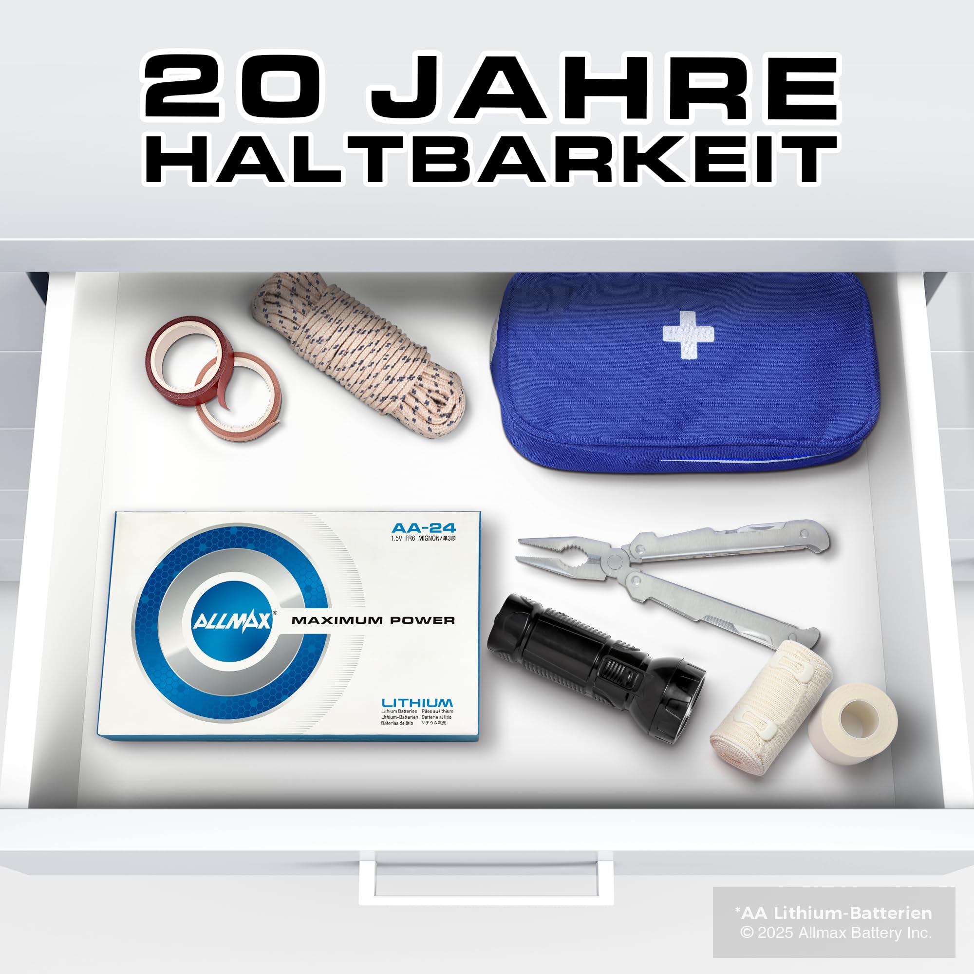 Allmax AA Mignon (FR6) Maximum Power Lithium Batterien (24 Stück) – Längste Lebensdauer, auslaufsicher, 20 Jahre Haltbarkeit, ultimative Leistung, perfekt für Blink Sicherheitskameras (1,5 V) 5