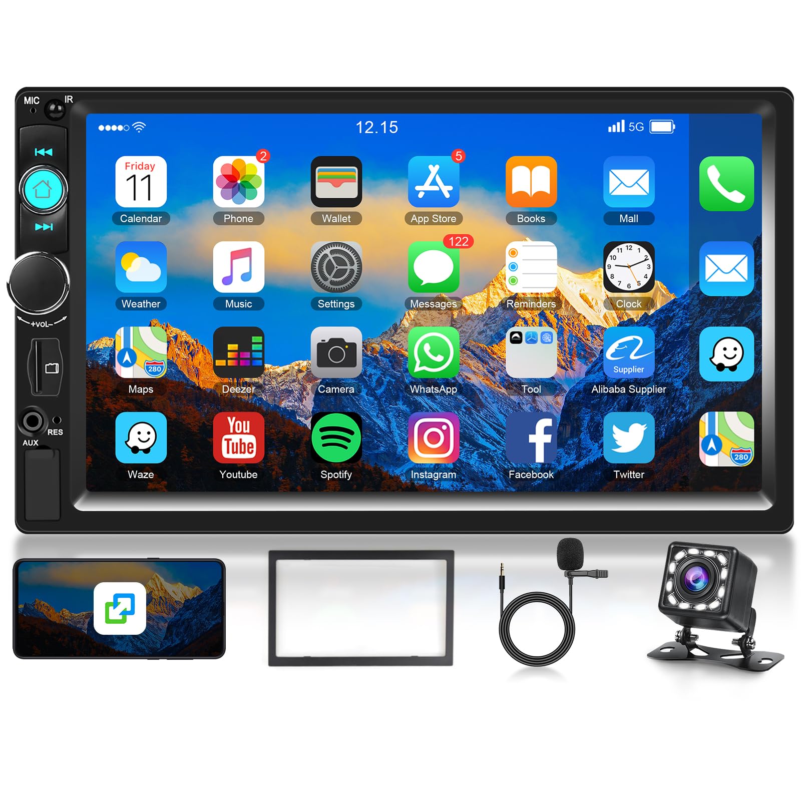 Double Din Car Stereo Bluetooth Touch Screen 7 inch Car Radio Double ...