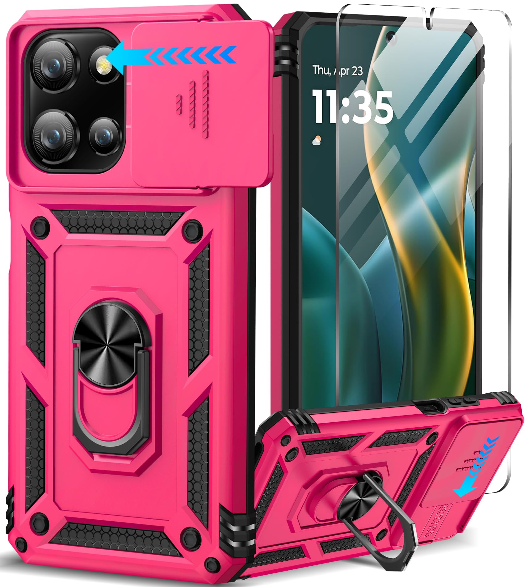 Photo 1 of Taisairu for Motorola Moto G 2025/G 2026/G Play 2026 Case with Screen Protector & Slide Camera Lens Cover, Built-in Ring Stand Case for Moto G 2026/G 2025/G Play 2026 (Hot Pink)