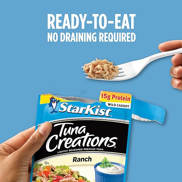 STARKIST TUNA CREATIONS RANCH POUCH (2.6 OZ – 1 PACK) WILD CAUGHT, HIGH PROTEIN SHELF STABLE SEAFOOD, GLUTEN FREE, SOY FREE, NO DRAINING, READY TO EAT FOR SALADS AND SANDWICHES