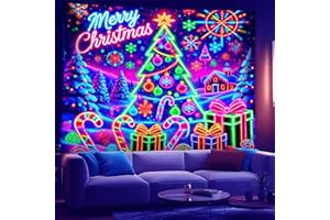 NYZE Christmas Tapestry Santa Claus Black Light Tapestry Glow in The Dark Wall Hanging Holiday Banner Backdrop Party Decor for Bedroom Dorm Living Room 59X51in