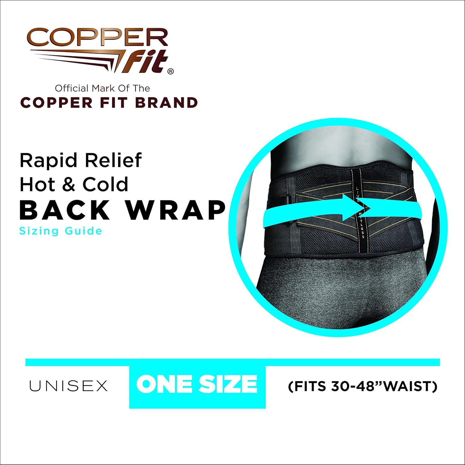 Copper Fit Men's Rapid Relief Back Support Brace with Hot/Cold Therapy, Black, One Size: Clothing