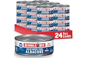 Bumble Bee Solid White Albacore Tuna in Water, 5 oz Can (Pack of 24) - Wild Caught Tuna - 29g Protein per Serving, High in Omega-3s - Non-GMO Project Verified, Gluten Free, Kosher