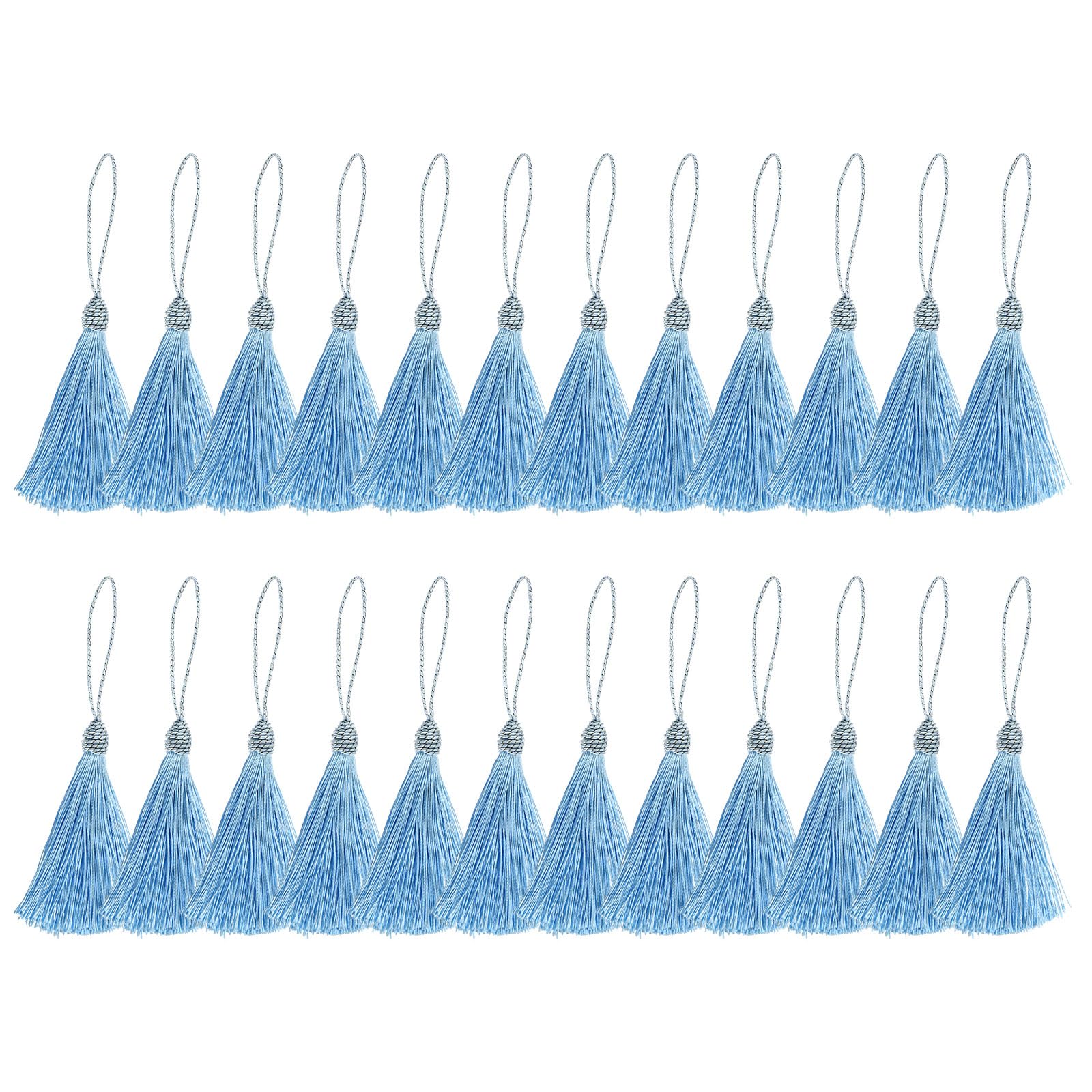 PATIKIL 14cm/5.5 Inch Bookmark Tassels, 25 Pack Soft Silky Floss Cord Loop Mini Handmade Tassels for Craft DIY Keychain Jewelry Making, Sky Blue