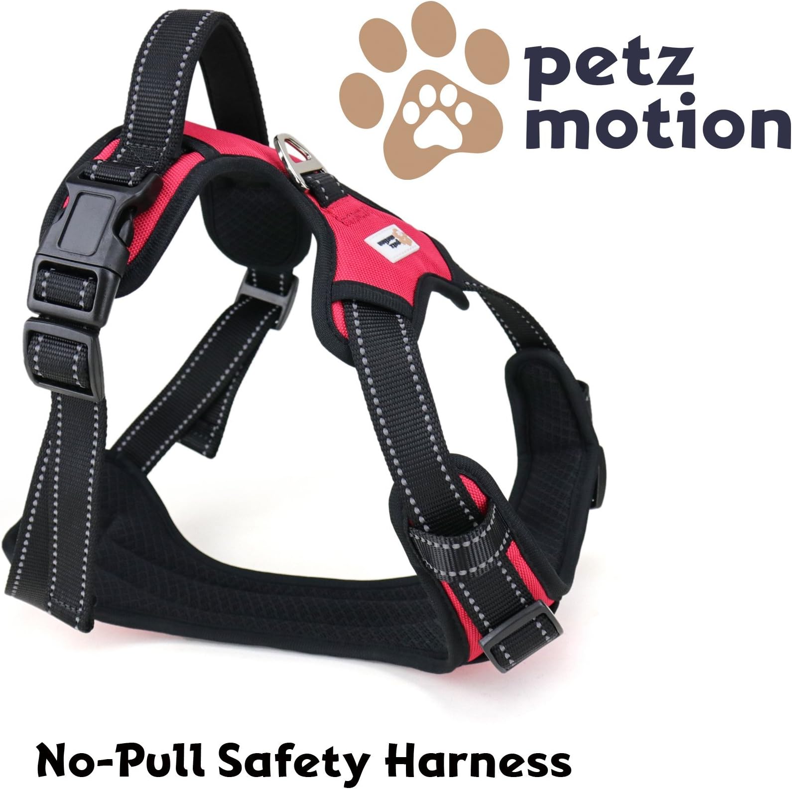 PetzMotion No-Pull Safety Dog Harness, Adjustable Reflective Outdoor Pet Vest with Handle, Durable Breathable Material (L - Large, Red)