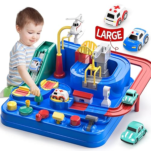 TEMI Kids Race Track Boy Toy for Years Old Car Rescue
