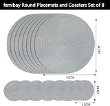 Famibay Round Placemats and Coasters Set of 8 34cm 10cm Grey view 7