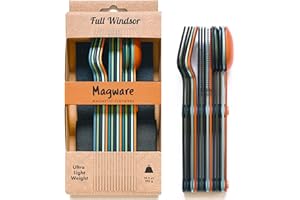 FULL WINDSOR - MAGWARE Magnetic Stainless Steel Kitchen Utensils Set - Travel Utensils for Camping, Cooking, and Outdoor Dining - Knife, Fork & Spoon - Compact Camping Cutlery - Multicolor (15 PCS)