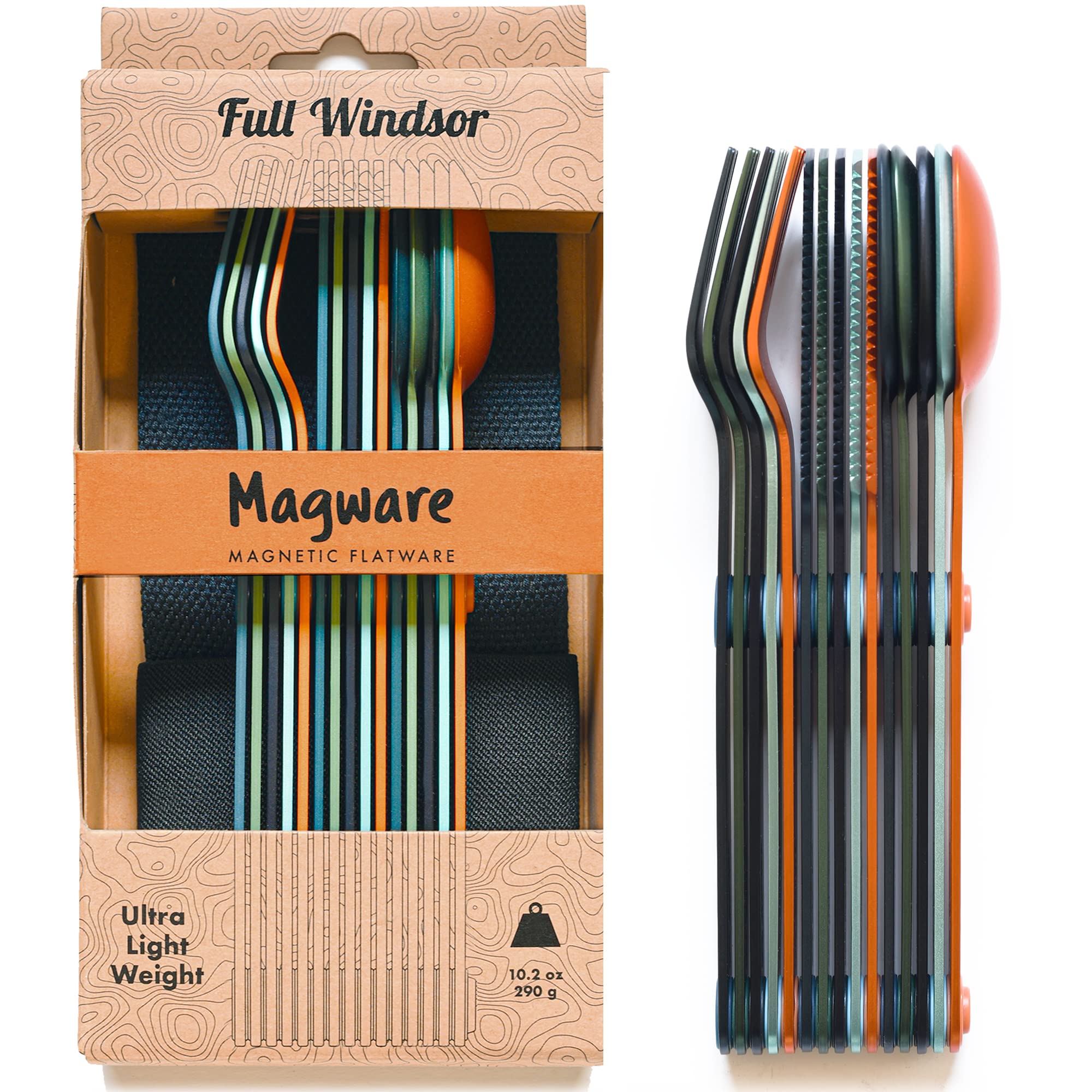 FULL WINDSOR - Magware Magnetic Camping Cutlery Set - Travel Utensils for Cooking and Outdoor Dining - Knife, Fork & Spoon - Portable Silverware with Pouch - Multicolor (15 PCS)