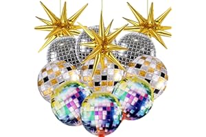 Cadeya 12 Pcs Disco Ball Balloons, Huge Gold Explosion Star Aluminum Foil Balloons for Birthday, Bachelorette Party, 70s 80s 90s Theme Disco Party Decorations Supplies
