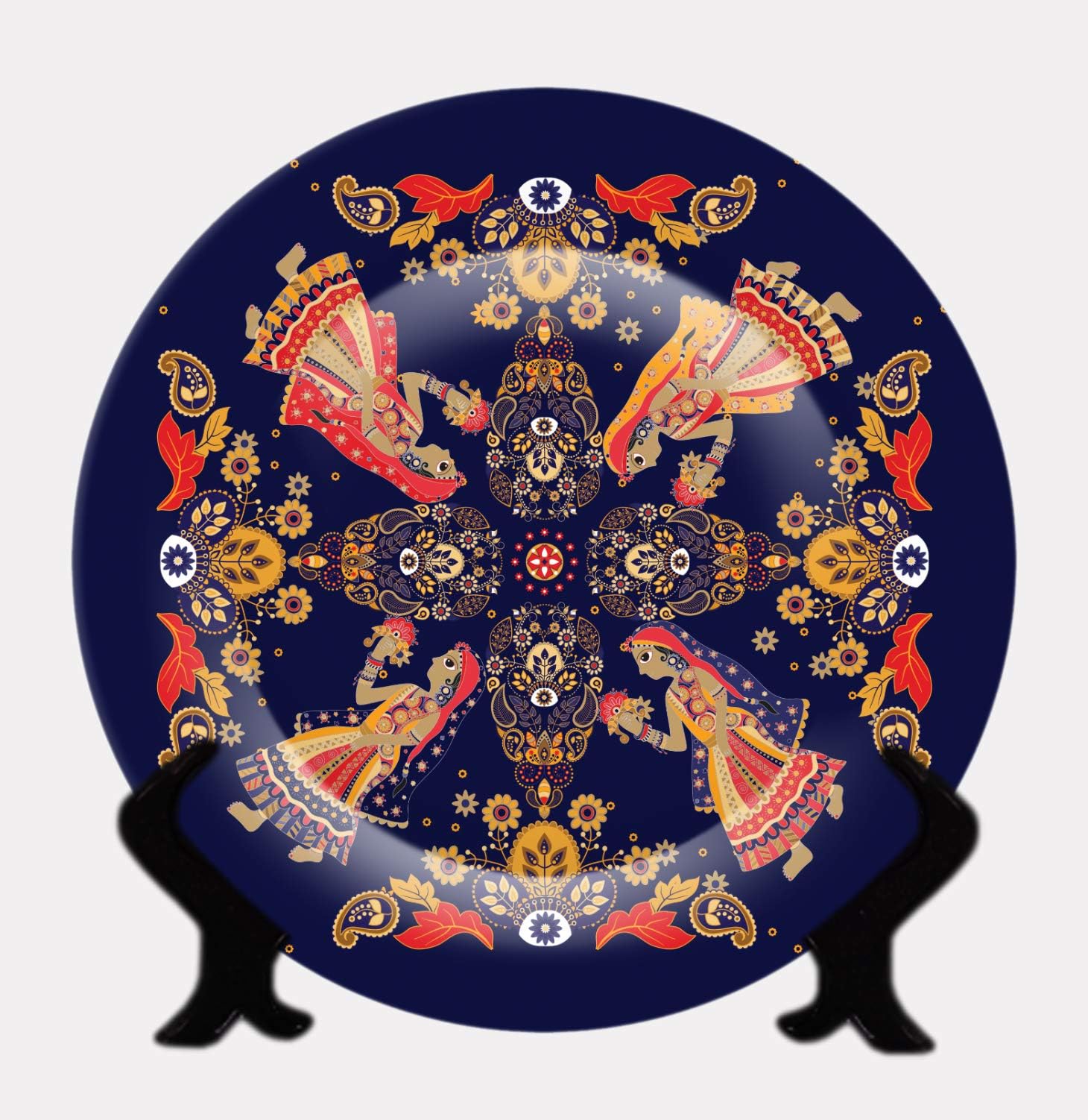 JIKRAA Ceramic Decorative Plate with Stand (Multi_8.2 Inch X 8.2 Inch X 1.1 Inch)