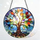 Stained Glass Ornaments Tree of Life Stained Glass, Doors, Home, Garden & Outdoor Decor,Stain Glass Window Hanging, Perfect as Thanksgiving, New Year, Valentine’s Day, Mother’s Day