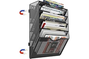 LQPAFZ 5 Tier Magnetic File Holder - for File Cabinets, Refrigerator, Whiteboard, Office, No Drilling Installation Large Capacity Black Magnetic File Holder