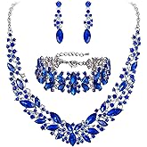 BriLove Women's Wedding Bridal Austrian Crystal Marquise Cluster Collar Necklace Dangle Earrings Set