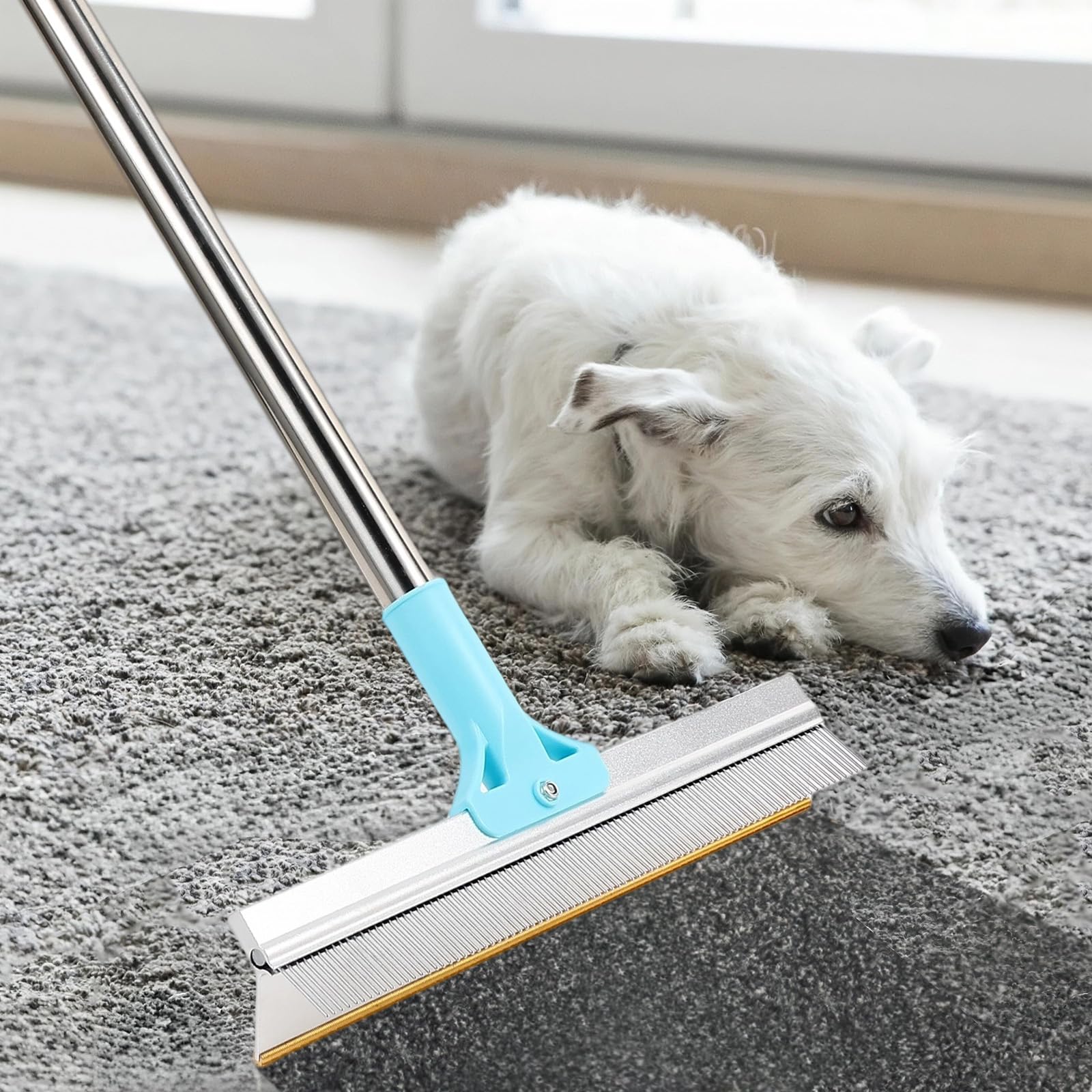 Photo 1 of Carpet Rake for Pet Hair Removal, 2-in-1 Adjustable Cat Dog Hair Remover Tool, 54” Long Handle Carpet Rake Scraper, Pet Hair Removal Broom for Carpet, Sofa, Mattress
